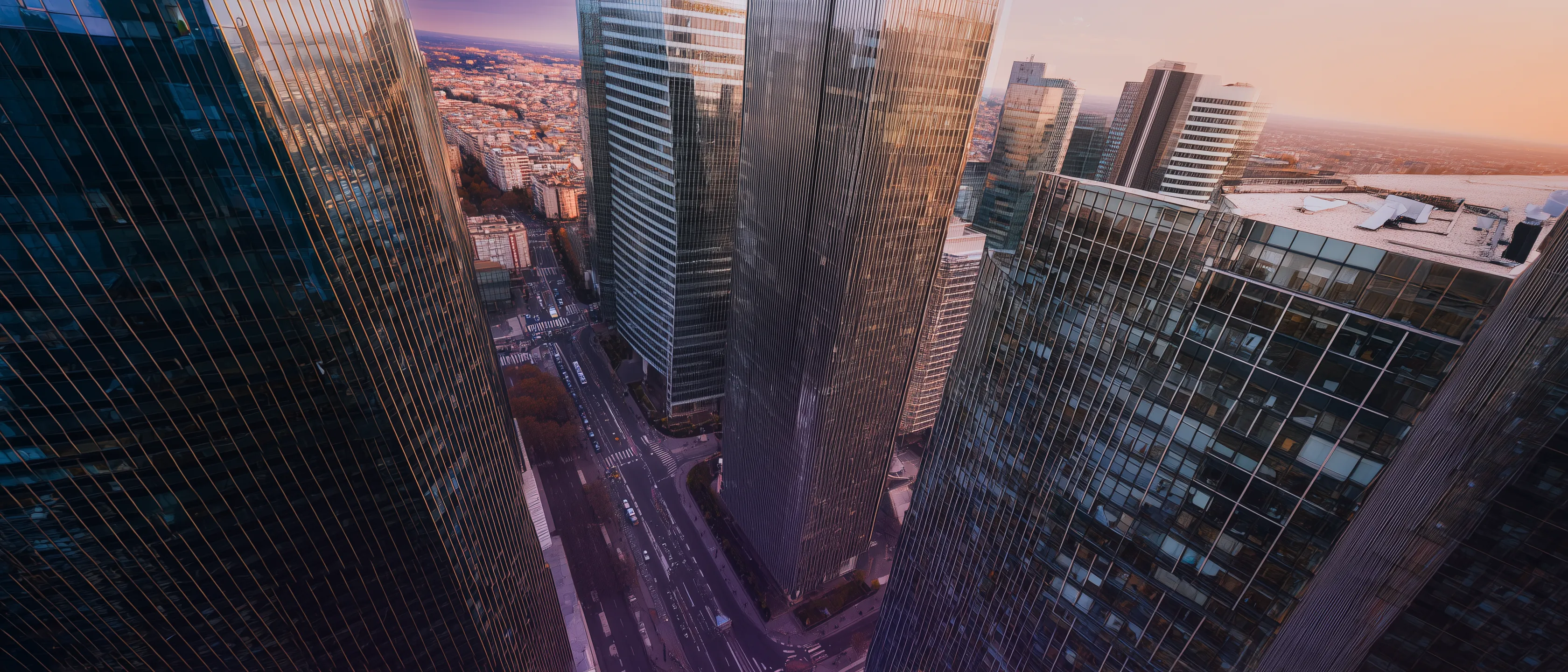 Panoramic city skyline at dusk symbolizing the scale of AI-driven innovation